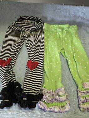 Kids Polka Dot Green Ruffle Leggings & Striped Heart Ruffle Leggings
